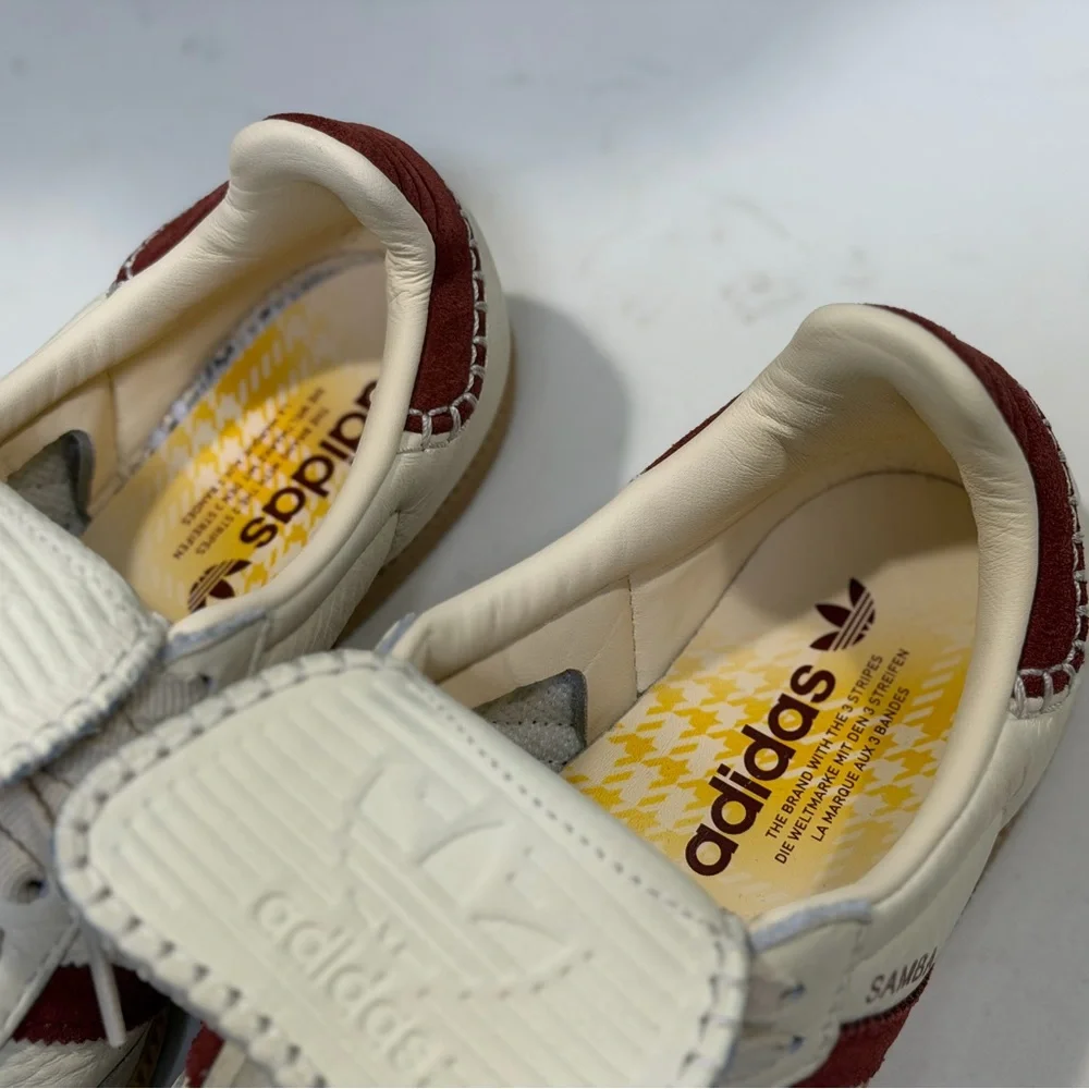 adidas Samba Sneakers Cream with Burgundy Stripes and Gum Sole - Picture 6 of 9